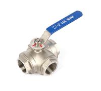 U.S. Solid 1-1/4" 3 Way Ball Valve - 304 Stainless Steel DN32 Manual Ball Valve G Thread, T Mounting Pad