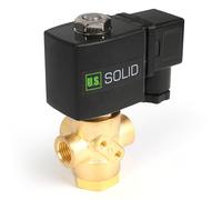 U.S. Solid 1/4 in Brass 3-Way 2-Position Solenoid Valve, DC 12 V, Normally Closed, EPDM Seal, Direct-Acting, 2.5 mm Orifice, NPT, for Air Water Gas and Oil