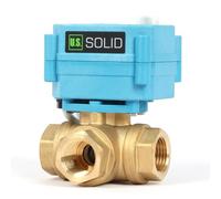 U.S. Solid Brass 3-way motorised ball valve, heavy duty, T-type water shut-off valve, manual function, standard connection (1/2 inch, 9-24 V AC/DC)