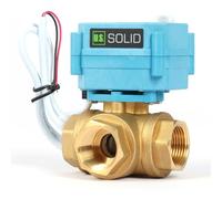 U.S. Solid Brass 3-way motorised ball valve, heavy duty, T-type water shut-off valve, manual function, standard connection (3/4 inch, 9-24 V AC/DC)