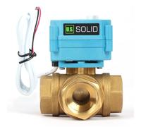 U.S. Solid Brass 3-way motorised ball valve, heavy duty, T-type water shut-off valve, manual function, standard connection (1 inch, 9-24 V AC/DC)