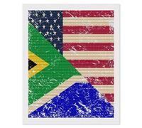 U.S. South Africa Vintage Flag Diamond DIY Painting Kits Round Full Drill Digital Art Craft for Home Office Wall Decor 16"x20"