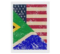 U.S. South Africa Vintage Flag Diamond DIY Painting Kits Round Full Drill Digital Art Craft for Home Office Wall Decor 12"x16"