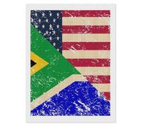 U.S. South Africa Vintage Flag Diamond DIY Painting Kits Square Full Drill Digital Art Craft for Home Office Wall Decor 12"x16"