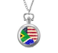 U.S. South Africa Vintage Flag Men's Pocket & Fob Watches Analogue Display Quartz Watch with Chain for Birthday Christmas Father's Day Silver-Style