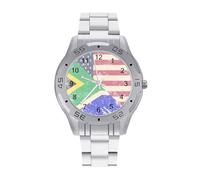 U.S. South Africa Vintage Flag Men's Wrist Watches Stainless Steel Strap Business Quartz Watch for Daily Wear