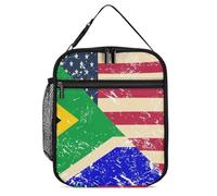U.S. South Africa Vintage Flag Portable Lunch Bags Large Capacity Insulated Lunch Tote for Work Picnics Travel Gym