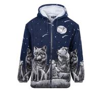 U.S Trading Warm Winter Cosy Outdoor Fleece Wolf Print Jacket (UK, Alpha, XL, Regular, Regular, Dark Navy Hood)