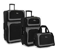 U.S. Traveler New Yorker Lightweight Softside Expandable Travel Rolling Luggage Set, Black Dobby, 3-Piece Set (15/21/29), New Yorker Lightweight Softside Expandable Travel Rolling Luggage Set