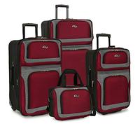 U.S. Traveler New Yorker Lightweight Softside Expandable Travel Rolling Luggage Set, Deep Red, 4-Piece Set (15/21/25/29), New Yorker Lightweight Softside Expandable Travel Rolling Luggage Set