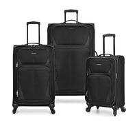 U.S. Traveler US08125K Aviron Bay Expandable Softside Luggage with Spinner Wheels, Black, 3-Piece Set