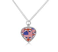 U.S. & UK Flag Personalized Pet Urn Necklace Keepsake Urn Pendant Cremation Jewelry Gifts for Dog Cat Lover
