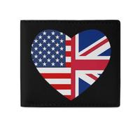U.S. UK Heart Flag Leather Bifold Wallet for Men Slim Card Cases with 2 Slots Minimalist Coin Purs