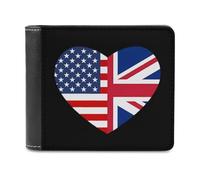U.S. UK Heart Flag Leather Bifold Wallet for Men Slim Card Cases with 6 Slot Minimalist Purse Coin Clip