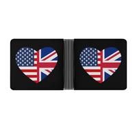 U.S. UK Heart Flag Leather Bifold Wallet for Men Slim Card Cases with 6 Slots Minimalist Coin Purse