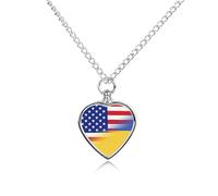 U.S. Ukraine Flag Custom Cremation Jewelry Urn Necklace for Dog Pet Ashes Heart Memorial Pendant