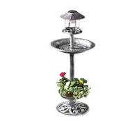 U.Saf 3-in-1 Solar Bird Bath with LED Light - Elegant Pewter Effect Garden Ornament for Birds, Outdoor Décor, and Night Lighting - Weatherproof, Eco-Friendly, and Easy to Install