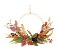 U.saf Autumn Acorn Beaded Hoop Wreath Rustic Harvest Decoration with Natural Beads Seasonal Home Wall Hanging Ornament