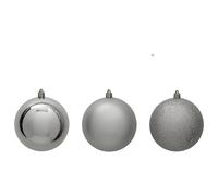 U.saf Festive Feeling 10cm Christmas Bauble 6 Pack Silver Ornaments with Glitter Matte Glossy Finish Elegant Large Tree Decoration Set