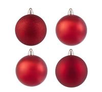 U.saf Festive Feeling 15cm Christmas Bauble 4 Pack Red Large Glossy Matte Glitter Tree Ornaments Bold Holiday Decoration