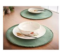 U.saf Festive Pom Pom Placemats 4 Pack - Green and Gold Vintage Table Décor