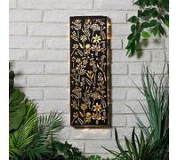 U.saf Flower Print Metal Wall Art Solar Light - Elegant Solar-Powered Illumination for Indoor and Outdoor Spaces - Eco-Friendly Decorative Accent with Integrated LED Lights
