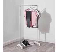U.saf Home Solutions White Clothes Rail With Shoe Rack Heavy Duty Clothes Rail with Wheels & Adjustable Rack Clothes Storage For Laundry Room, Indoor Hanging Rails For Clothes, Easy to Assemble