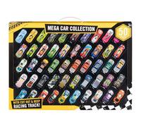 U.saf Mega Car Collection 50pk - Die-Cast Toy Vehicles with Cut-Out Racing Track, Mini Car Set for Kids, Action Play Vehicles for Motor Fans
