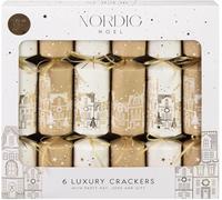 U.saf Nordic Noel Luxury Christmas Crackers 6pk Scandinavian Design Festive Table Tree Decor with Plastic Hats Jokes