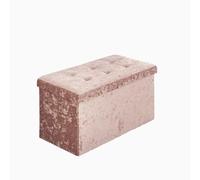 U.saf Pink Ottoman Storage Box with Lid Crushed Velvet Foldable Storage Box for Living Room Bedroom Kids Room Organizer 2 Seater Bench with Storage_76 x 38 x 38cm (Approx.)