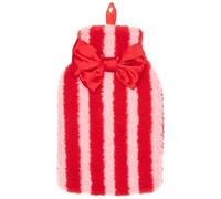 U.saf Teddy Red & White Striped Hot Water Bottle 1.7L Luxury Cosy Winter Warmer Soft Fleece Christmas, Gift