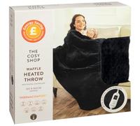 U.saf The Cosy Shop Waffle Heated Throw Black 120x160cm Digital Remote Control 9 Heat Settings Therapeutic Warmth Auto Shut Off Machine Washable Winter Comfort
