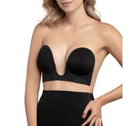 Bye Bra Seamless U-Style Bra, Invisible Adhesive Plunge Bra, Strapless and Backless, Push up Effect, for Deep V and Low Cut necklines, Nude and Black, A-E (Black, Cup B)
