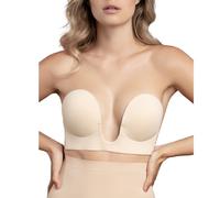 Bye Bra Seamless U-Style Adhesive Plunge Bra - Strapless Backless Push-Up for Deep V - Beige C (A-E)