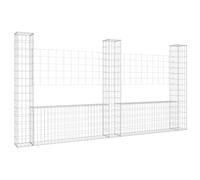 U-shape Gabion Basket with Posts Outdoor Wall Fence Panel Barrier Iron vidaXL