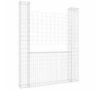 vidaXL U-shape Gabion Basket with 2 Posts Iron 140x20x200 cm, Silver