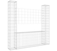 U-shape Gabion Basket with Posts Outdoor Wall Fence Panel Barrier Iron vidaXL
