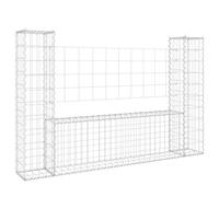 vidaXL U-shape Gabion Basket with 3 Posts Iron Outdoor Patio Wire Wall Fence