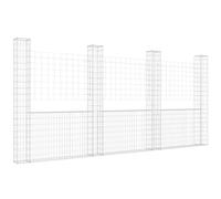 U-shape Gabion Basket with Posts Outdoor Wall Fence Panel Barrier Iron vidaXL