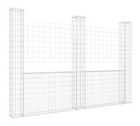 U-shape Gabion Basket with Posts Outdoor Wall Fence Panel Barrier Iron vidaXL