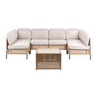 Beliani U-Shape Garden Sofa 6 Seater Omegana Modular Pe Rattan Light Beige