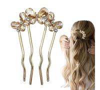 U Shape Hair Pin - 4 Prong Rhinestone Updo Stick for Stylish French Twist, Strong Grip with Sparkling Finish, Hair Accessory for Women Girls Bridesmaids at Wedding, Formal Banquet, and Party Events