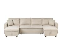 Beliani U-Shape Sofa Bed 5 Seater Sommen With Storage Fabric Beige