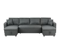 Beliani U-Shape Sofa Bed 5 Seater Sommen With Storage Fabric Dark Grey