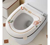 U Shape Thickened Toilet Seat Cover with Integrated Zipper for Standard Toilet Seat Fit Polyester Fiber Plush Fabric for Home Use (White)