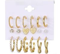 U-Shape Wave Stud Earrings Pink Diamond Heart Design(A)
