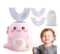 U-Shaped 360º Ultrasonic Toothbrush, 2025 Best Electric Toothbrush for Kids, Chewable Silicone Dino Tooth Brush with LED Lights, 3 Modes & IPX7 Waterproof, 15-Day Battery (Pink, 6-12 Age)