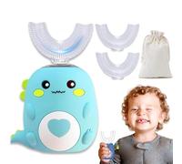 U-Shaped 360º Ultrasonic Toothbrush, 2025 Best Electric Toothbrush for Kids, Chewable Silicone Dino Tooth Brush with LED Lights, 3 Modes & IPX7 Waterproof, 15-Day Battery (Cyan, 2-6 Age)