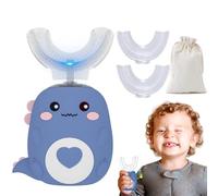 U-Shaped 360º Ultrasonic Toothbrush, 2025 Best Electric Toothbrush for Kids, Chewable Silicone Dino Tooth Brush with LED Lights, 3 Modes & IPX7 Waterproof, 15-Day Battery (Blue, 2-6 Age)