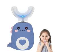 U-Shaped 360º Ultrasonic Toothbrush, Dinobrush 360 Kids Ultrasonic Toothbrush with Silicone Bristles, Rechargeable Waterproof Electric Toothbrush for Kids Home Travel Daily Use (Blue, 2-6Year)